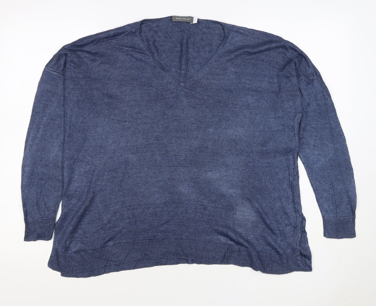Mint Velvet Women’s Blue V-Neck Fine Knit Pullover Jumper M