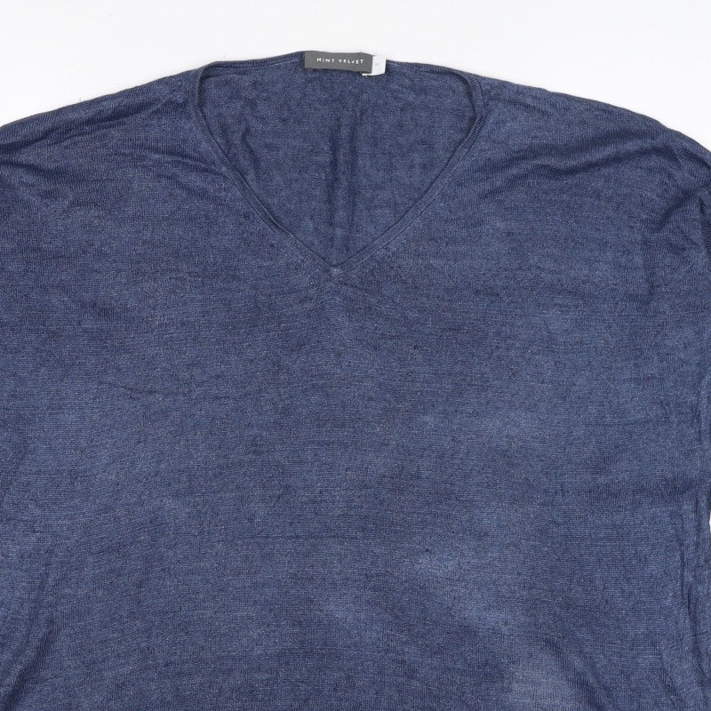 Mint Velvet Women’s Blue V-Neck Fine Knit Pullover Jumper M