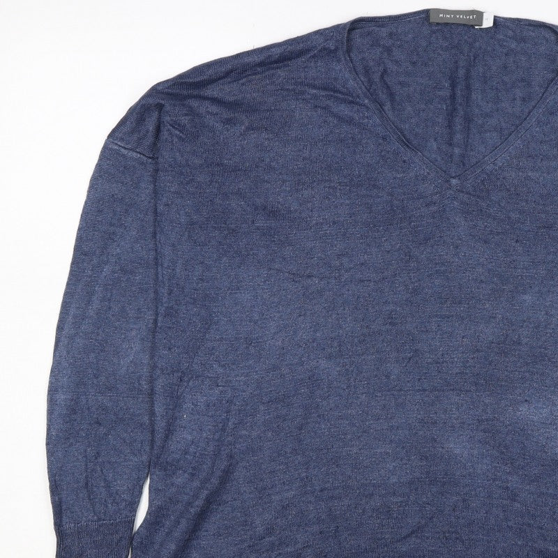 Mint Velvet Women’s Blue V-Neck Fine Knit Pullover Jumper M