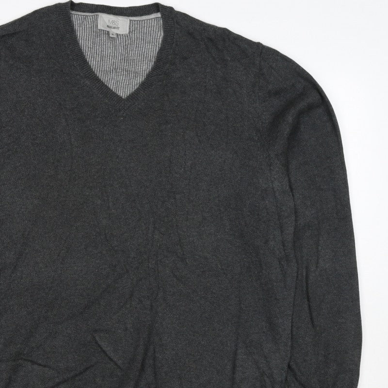 Marks and Spencer Men's Grey XL V-Neck Cotton Pullover Jumper Regular Fit