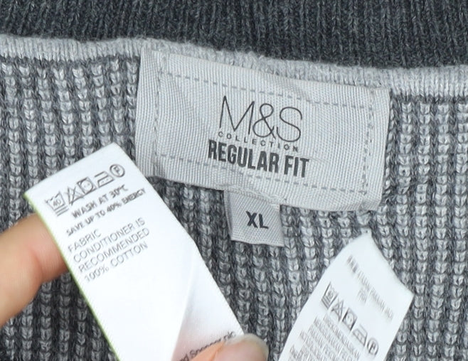 Marks and Spencer Men's Grey XL V-Neck Cotton Pullover Jumper Regular Fit