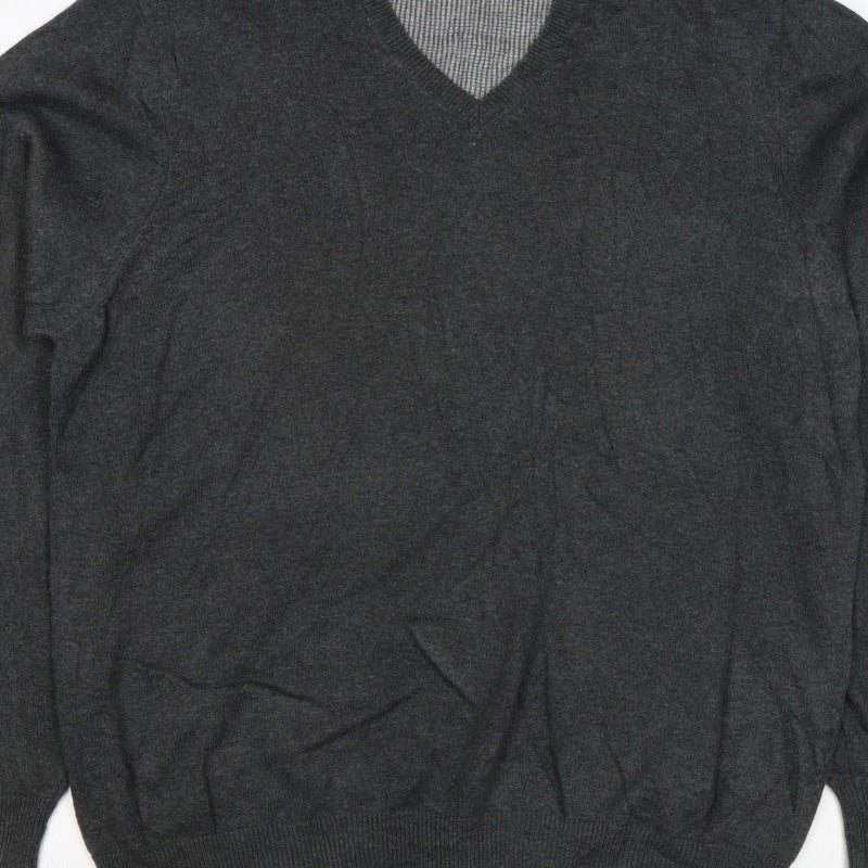 Marks and Spencer Men's Grey XL V-Neck Cotton Pullover Jumper Regular Fit