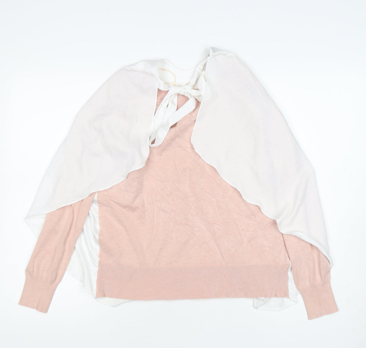 Next Women Pink & White UK 12 Pullover Cape Bow Long Sleeve Jumper