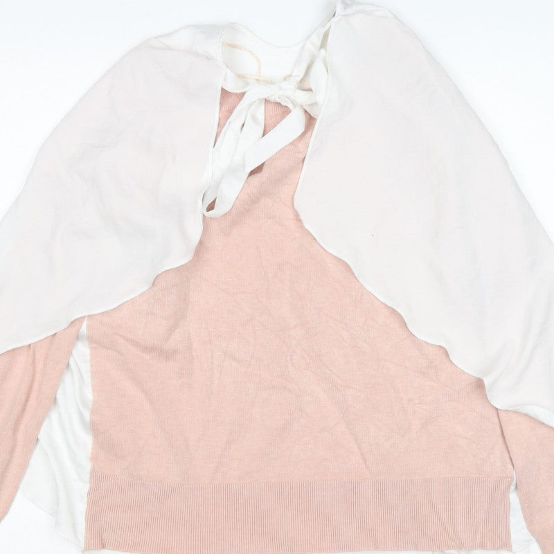 Next Women Pink & White UK 12 Pullover Cape Bow Long Sleeve Jumper
