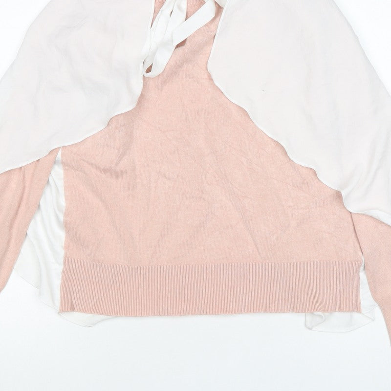 Next Women Pink & White UK 12 Pullover Cape Bow Long Sleeve Jumper