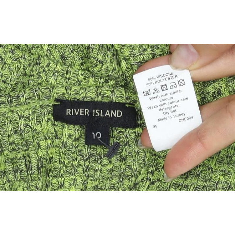 River Island Women Green Marl V-Neck Knit Pullover Jumper Size 10
