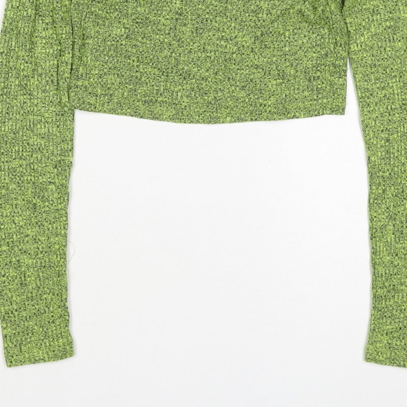 River Island Women Green Marl V-Neck Knit Pullover Jumper Size 10