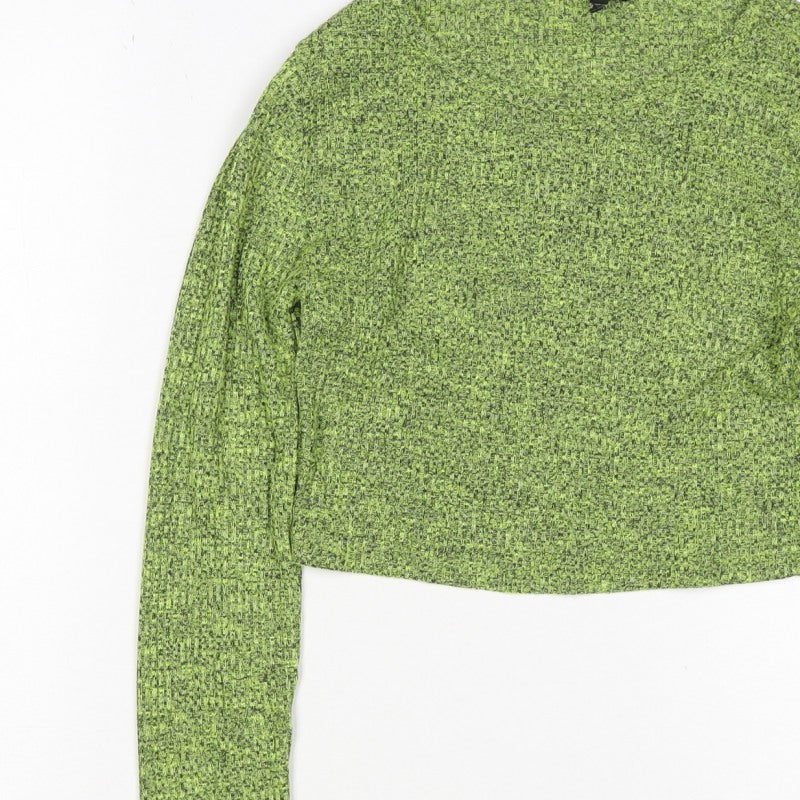 River Island Women Green Marl V-Neck Knit Pullover Jumper Size 10