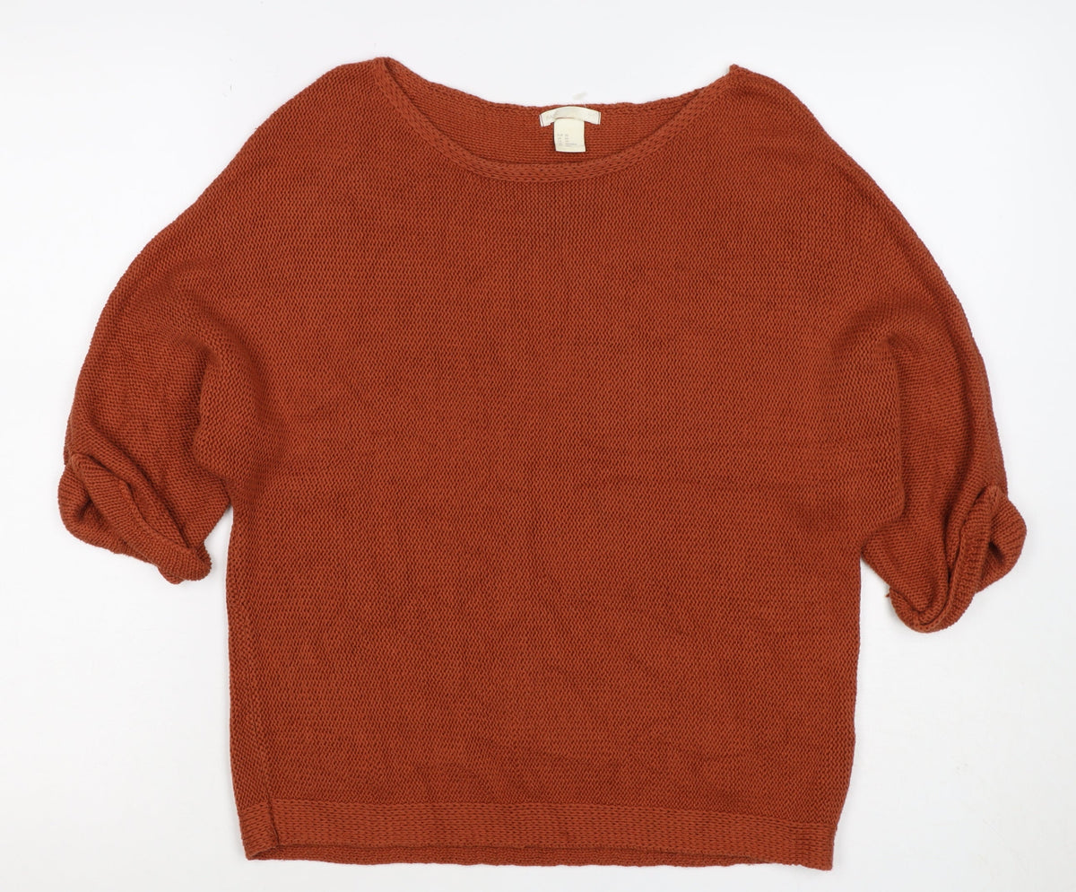 BASIC Women Orange XS Puff Sleeve Cotton Blend Knit Jumper