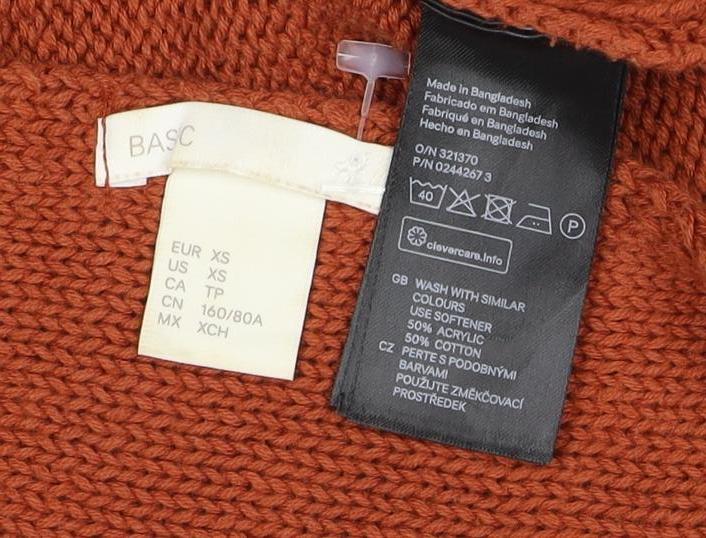 BASIC Women Orange XS Puff Sleeve Cotton Blend Knit Jumper
