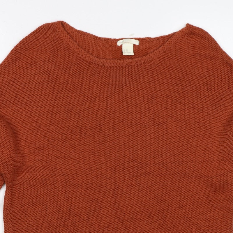 BASIC Women Orange XS Puff Sleeve Cotton Blend Knit Jumper
