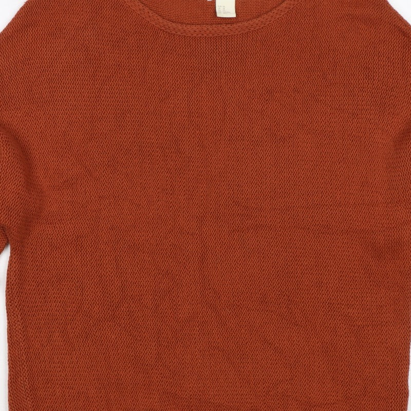 BASIC Women Orange XS Puff Sleeve Cotton Blend Knit Jumper