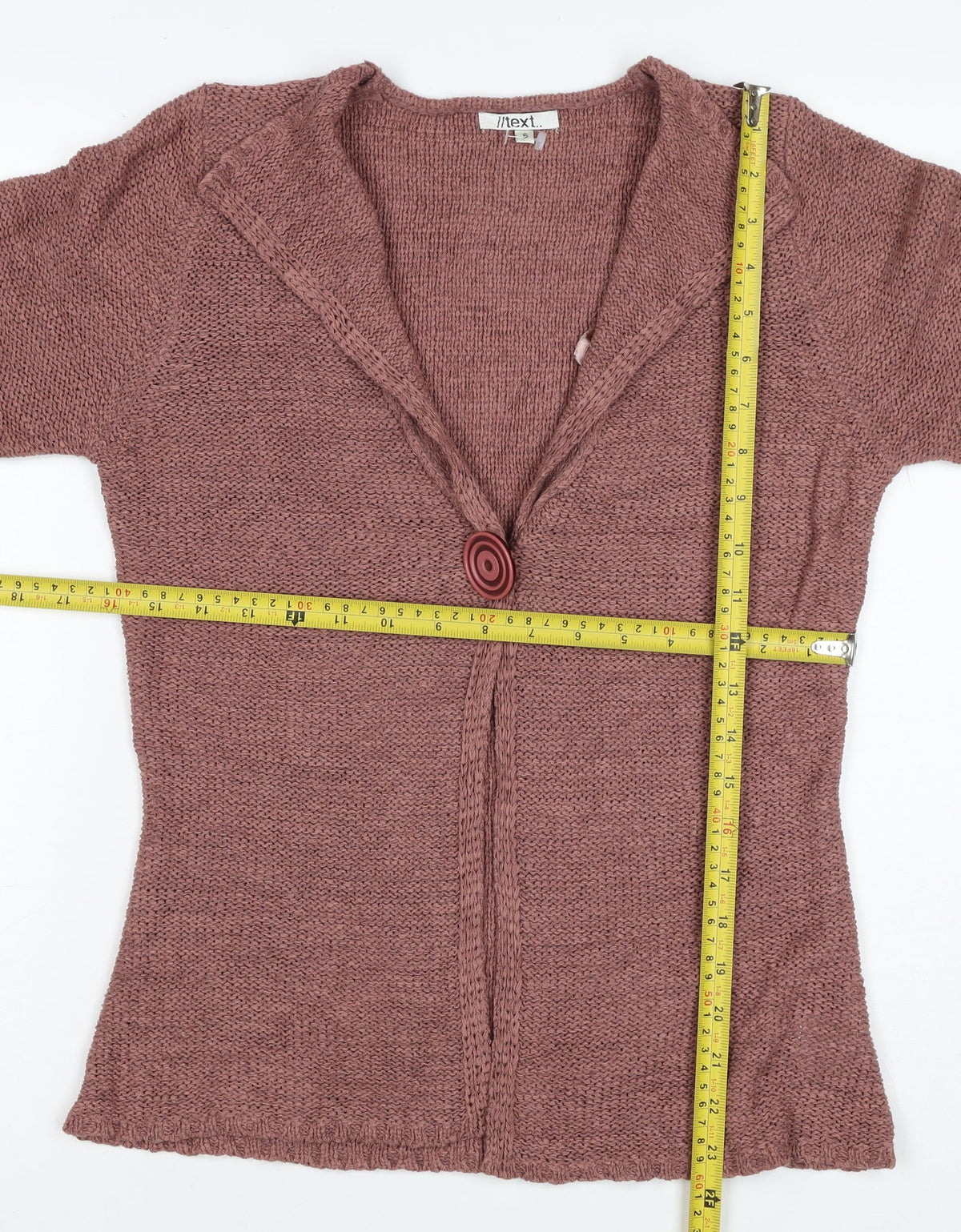 i/text. Women’s Pink S Chunky Knit V-Neck Button Cardigan