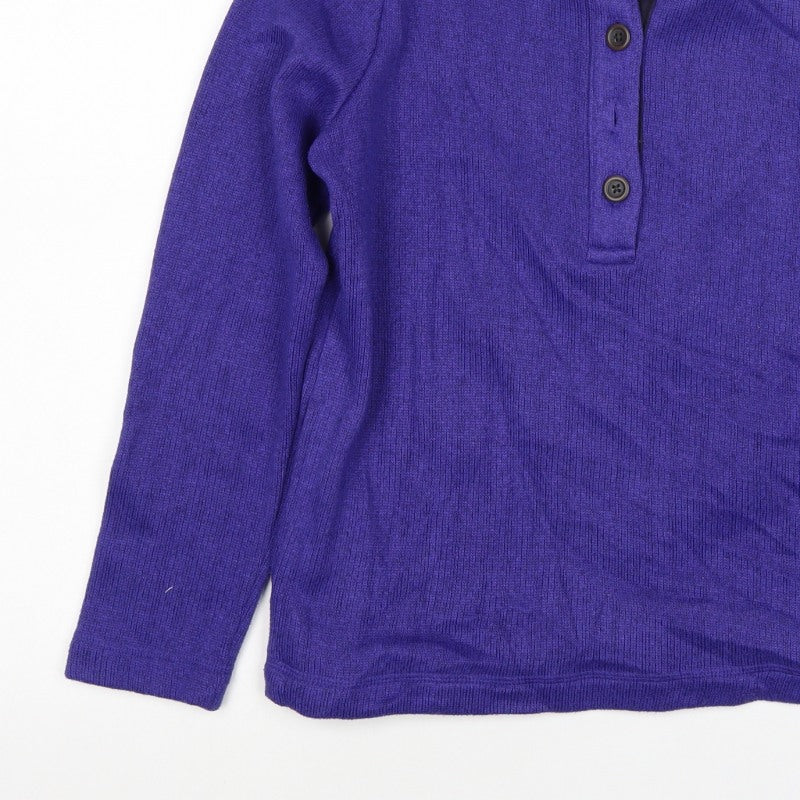 Land's End Women's Purple Petite S Fleece Lined Button Henley Sweatshirt