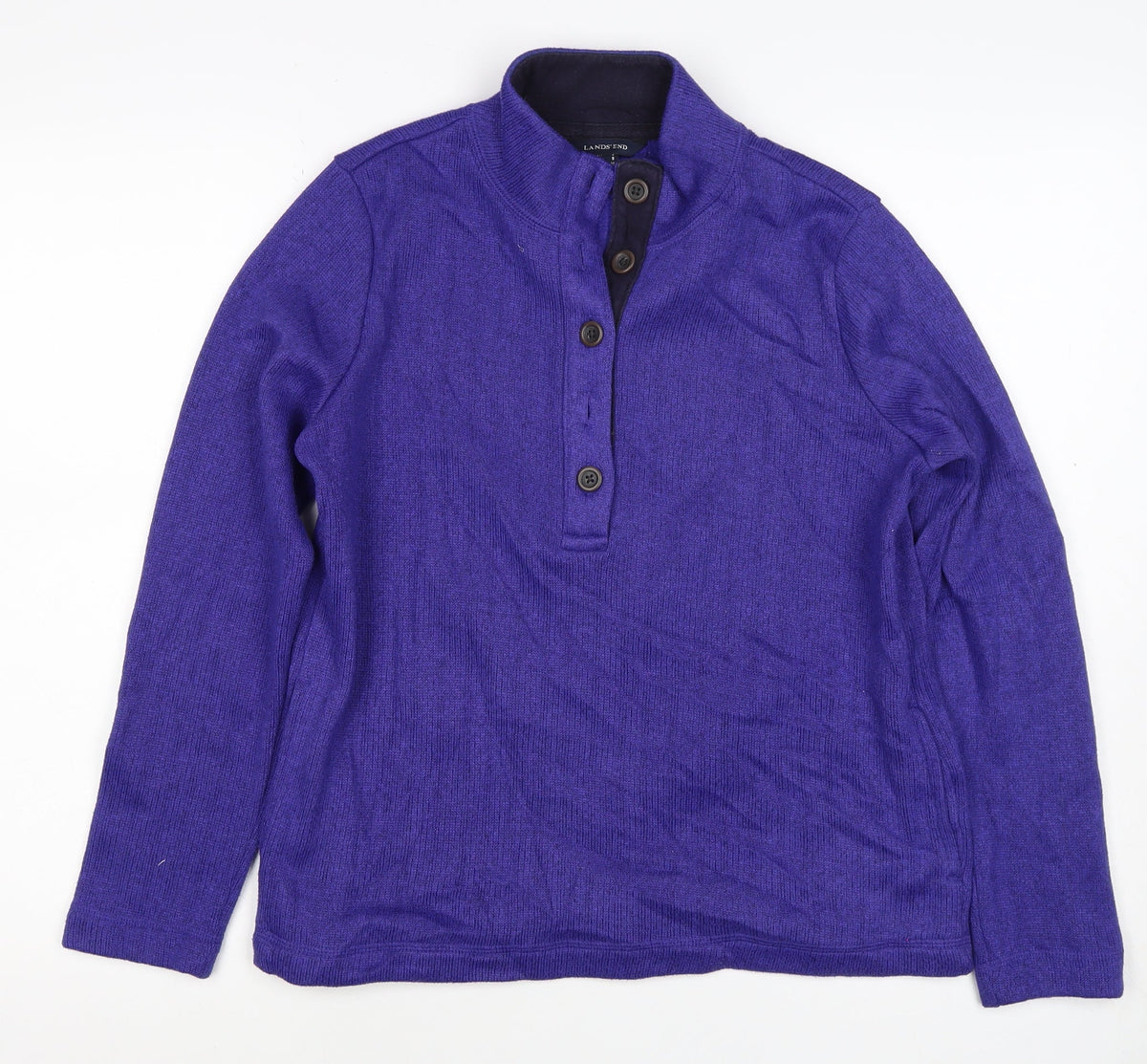 Land's End Women's Purple Petite S Fleece Lined Button Henley Sweatshirt