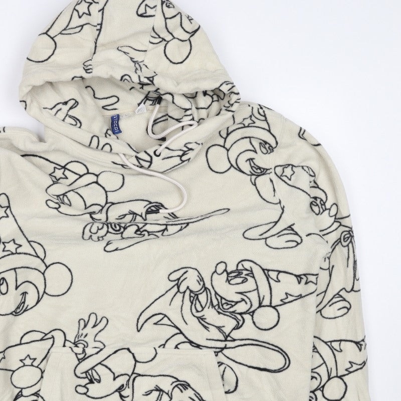 H&M Men’s Ivory Mickey Mouse Fleece Hoodie M Pullover Cartoon