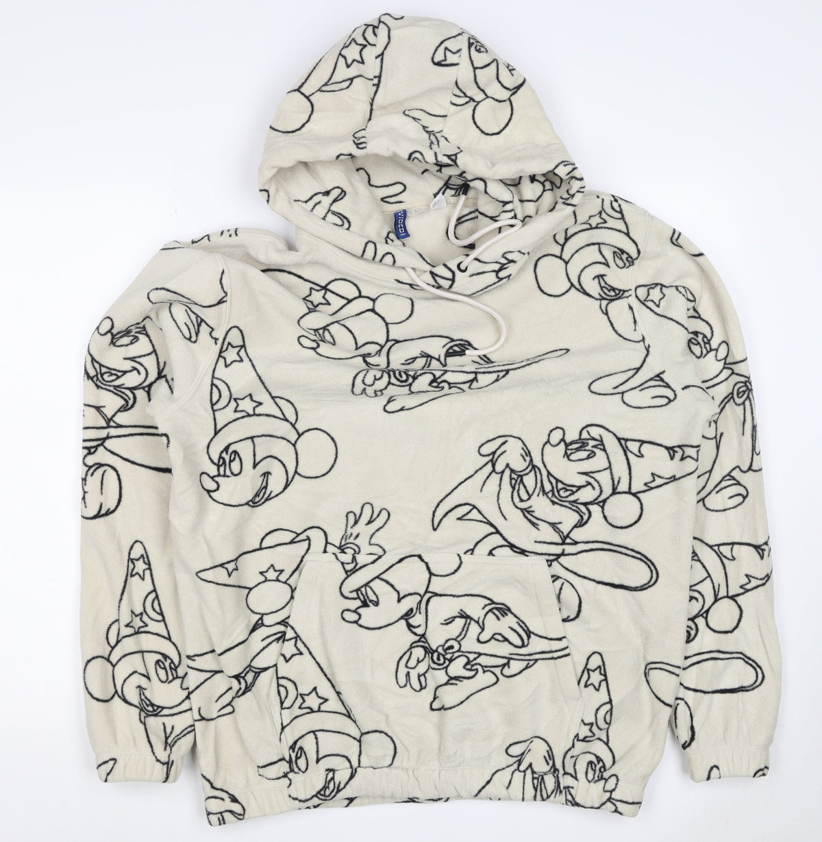 H&M Men’s Ivory Mickey Mouse Fleece Hoodie M Pullover Cartoon