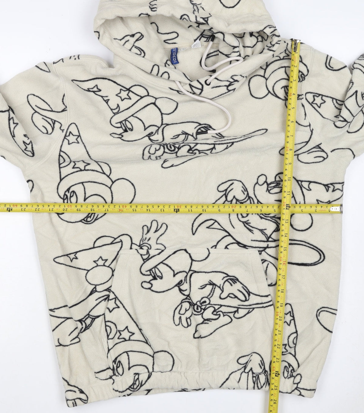 H&M Men’s Ivory Mickey Mouse Fleece Hoodie M Pullover Cartoon