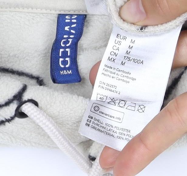 H&M Men’s Ivory Mickey Mouse Fleece Hoodie M Pullover Cartoon