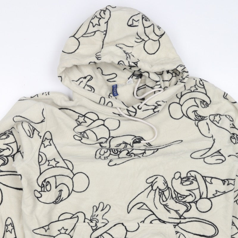 H&M Men’s Ivory Mickey Mouse Fleece Hoodie M Pullover Cartoon
