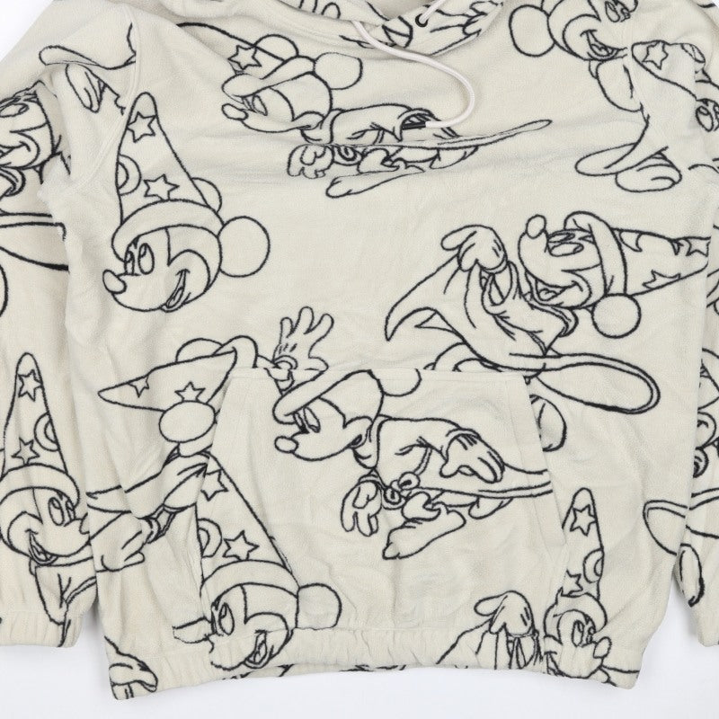 H&M Men’s Ivory Mickey Mouse Fleece Hoodie M Pullover Cartoon