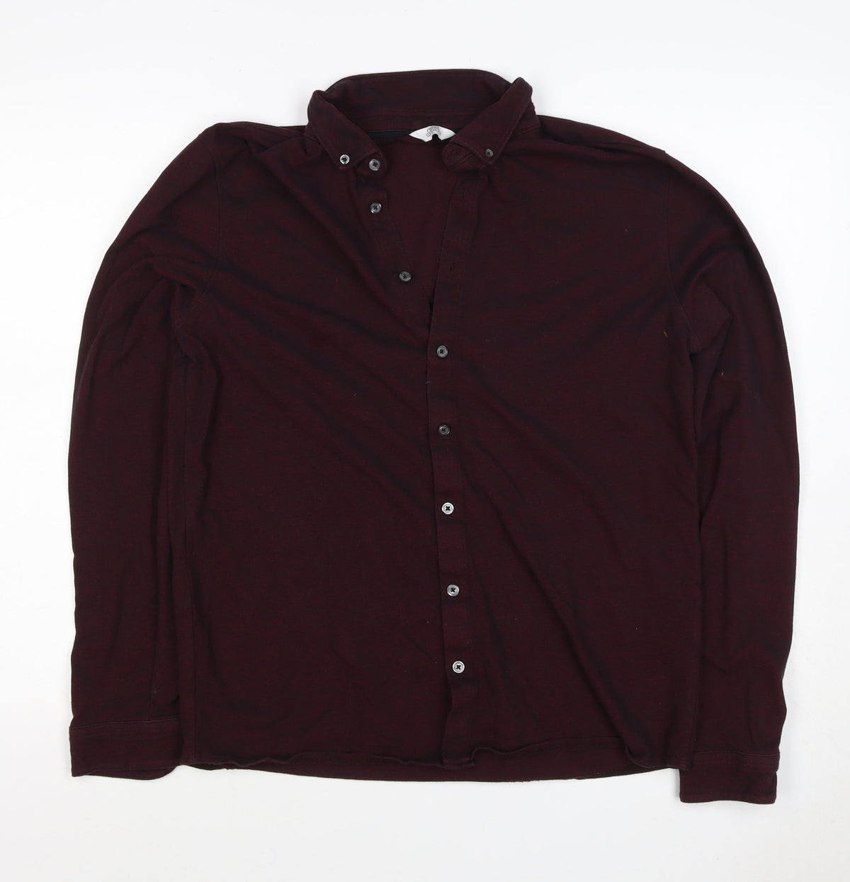 Next Men Red L Stretch Cotton Button-Up Long Sleeve Shirt