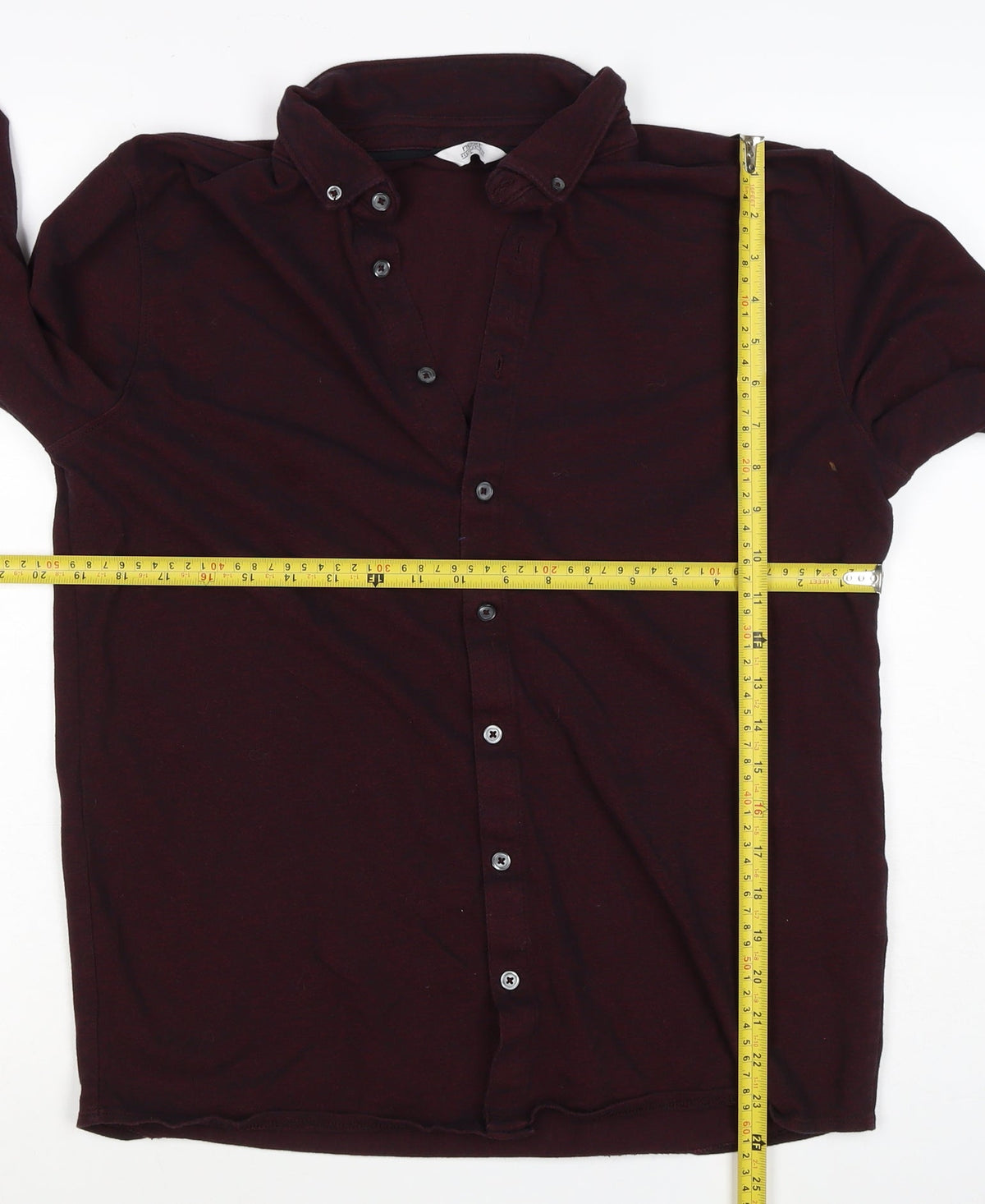 Next Men Red L Stretch Cotton Button-Up Long Sleeve Shirt