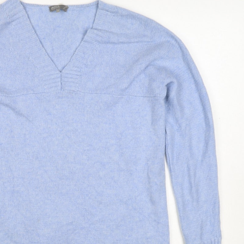 Jaeger Women Blue M Wool Cashmere V-Neck Fine Knit Pullover Jumper