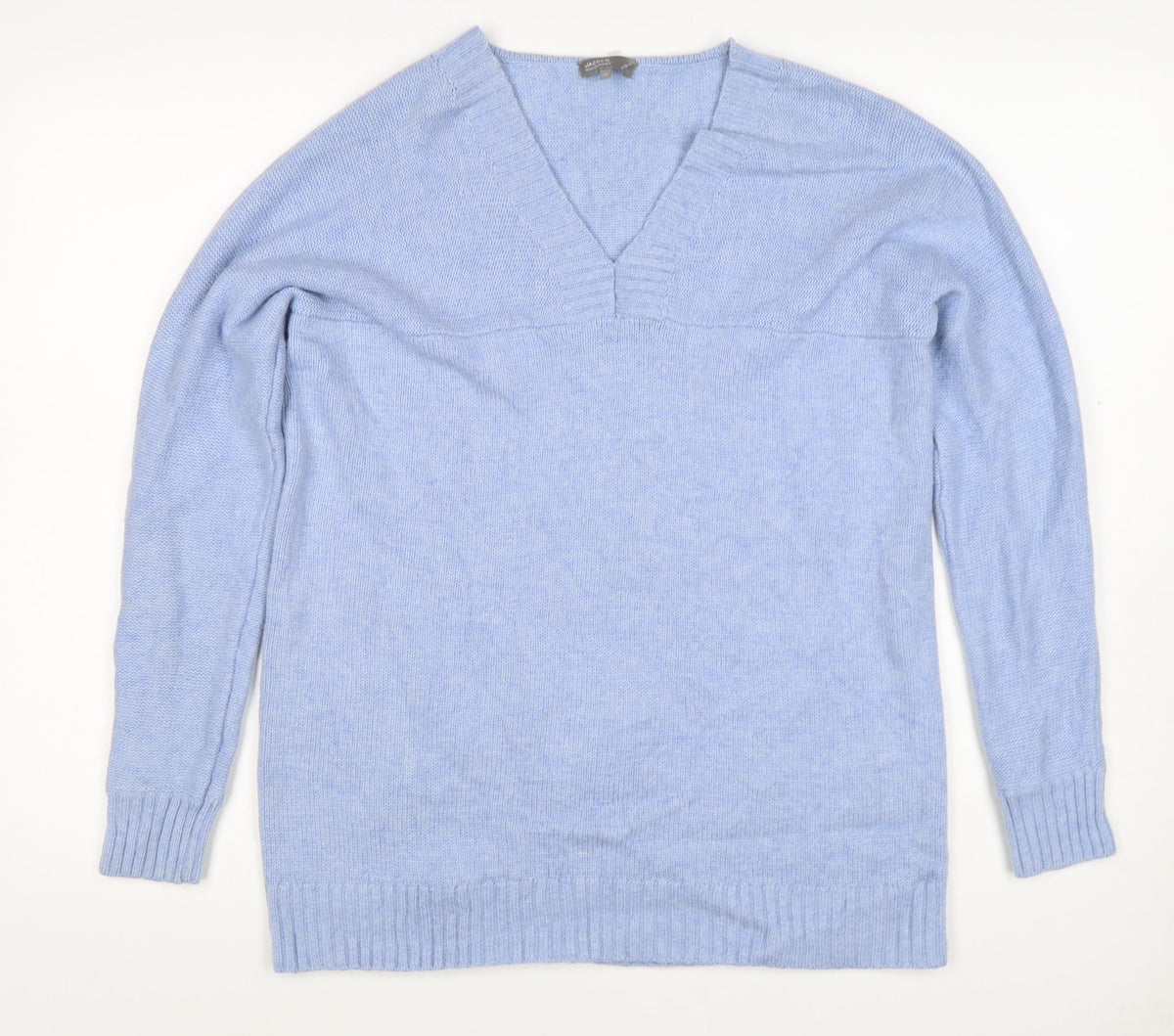 Jaeger Women Blue M Wool Cashmere V-Neck Fine Knit Pullover Jumper