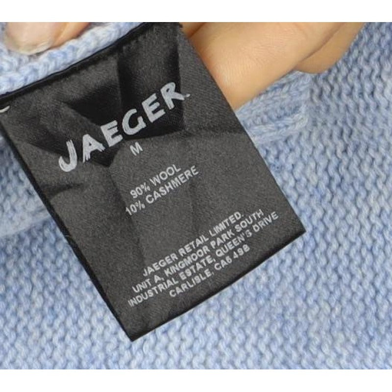 Jaeger Women Blue M Wool Cashmere V-Neck Fine Knit Pullover Jumper