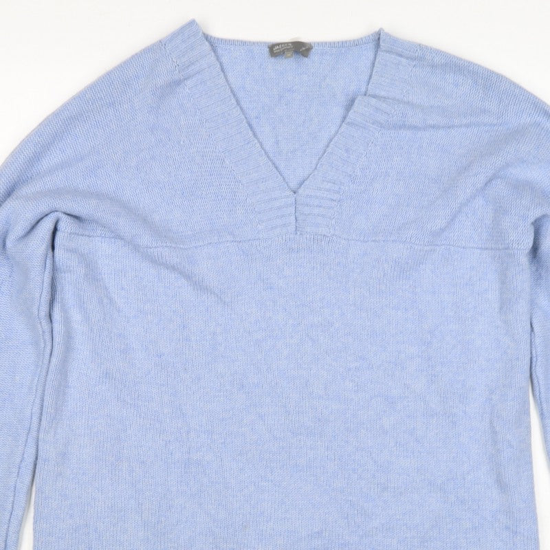 Jaeger Women Blue M Wool Cashmere V-Neck Fine Knit Pullover Jumper