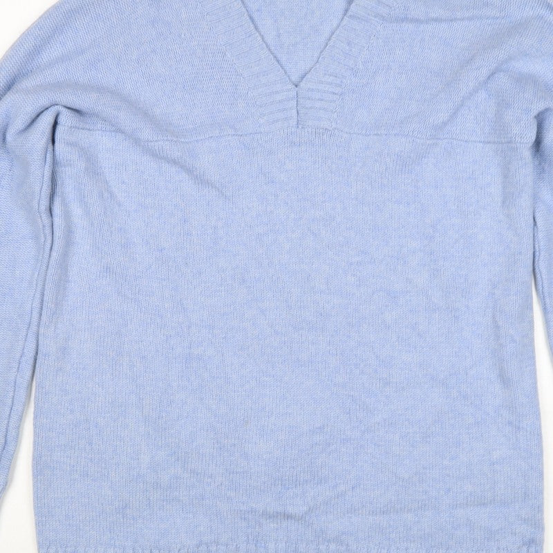 Jaeger Women Blue M Wool Cashmere V-Neck Fine Knit Pullover Jumper