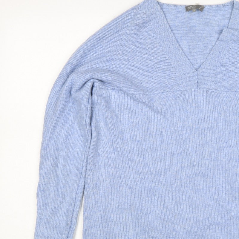 Jaeger Women Blue M Wool Cashmere V-Neck Fine Knit Pullover Jumper