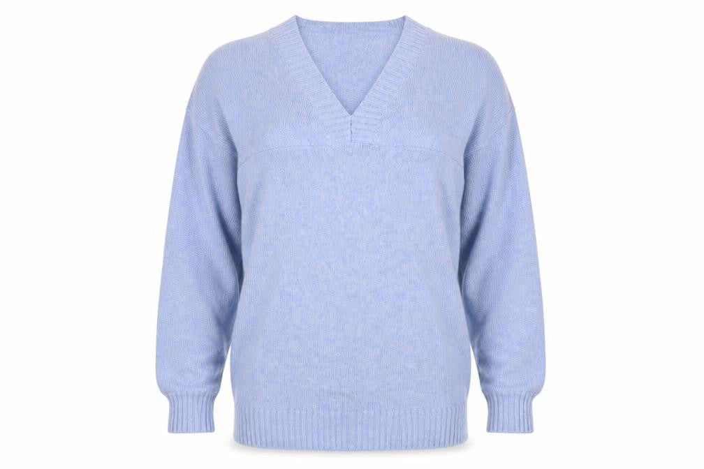 Jaeger Women Blue M Wool Cashmere V-Neck Fine Knit Pullover Jumper