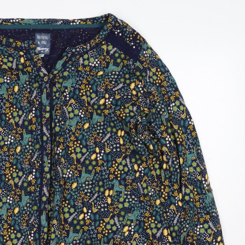 Faithful & True Women Navy Floral Deer Rayon Tunic Blouse UK 22
