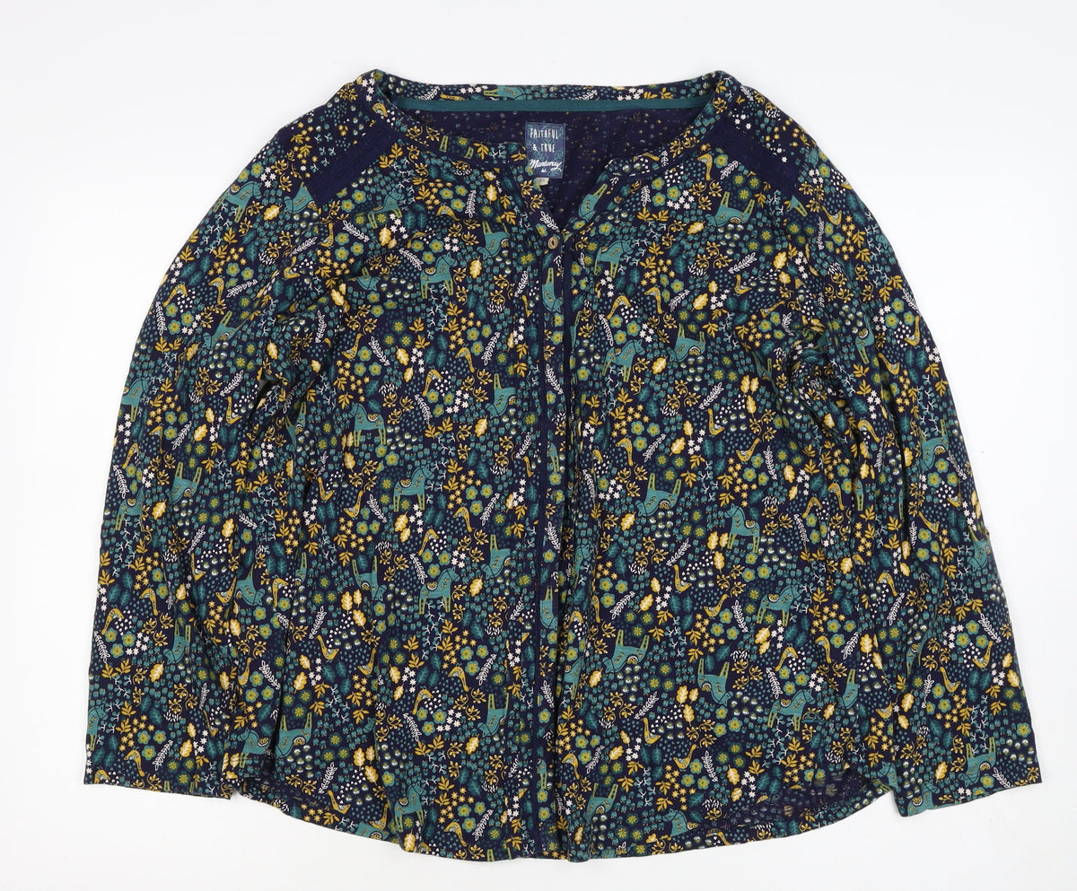 Faithful & True Women Navy Floral Deer Rayon Tunic Blouse UK 22