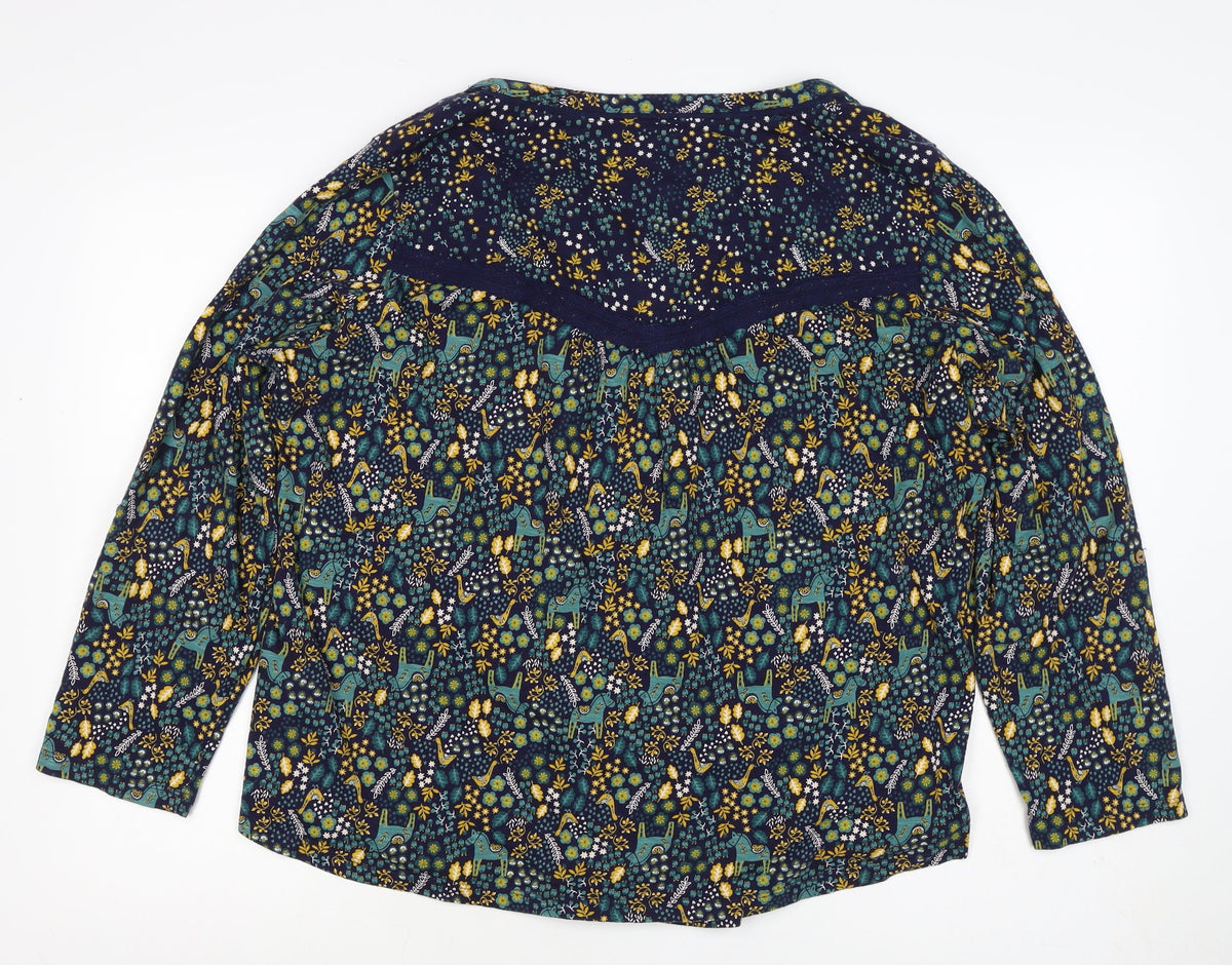 Faithful & True Women Navy Floral Deer Rayon Tunic Blouse UK 22