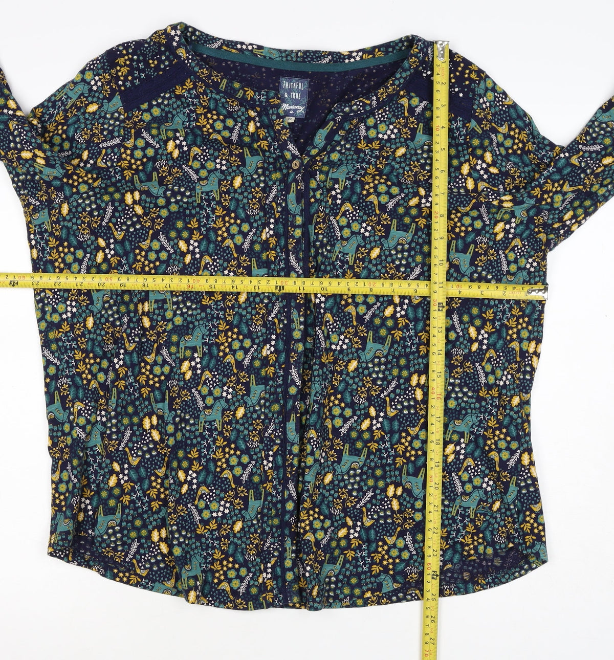 Faithful & True Women Navy Floral Deer Rayon Tunic Blouse UK 22