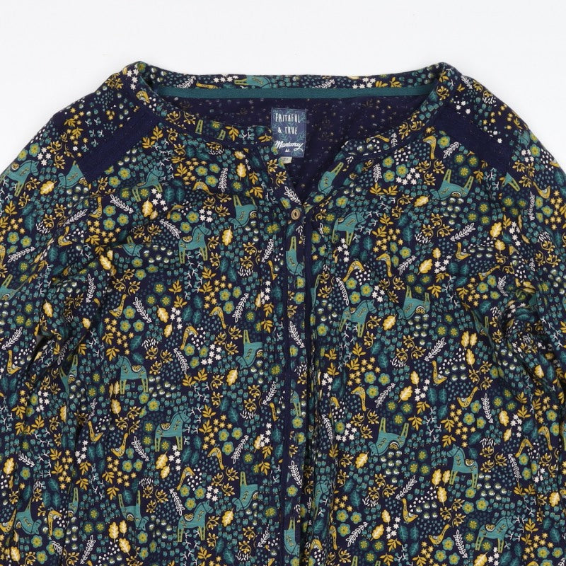 Faithful & True Women Navy Floral Deer Rayon Tunic Blouse UK 22