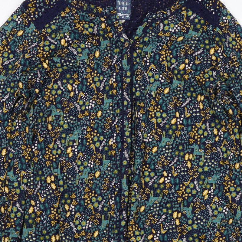 Faithful & True Women Navy Floral Deer Rayon Tunic Blouse UK 22