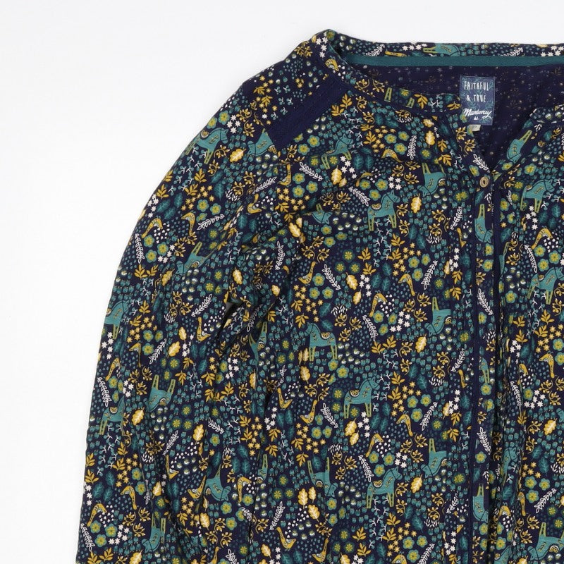 Faithful & True Women Navy Floral Deer Rayon Tunic Blouse UK 22