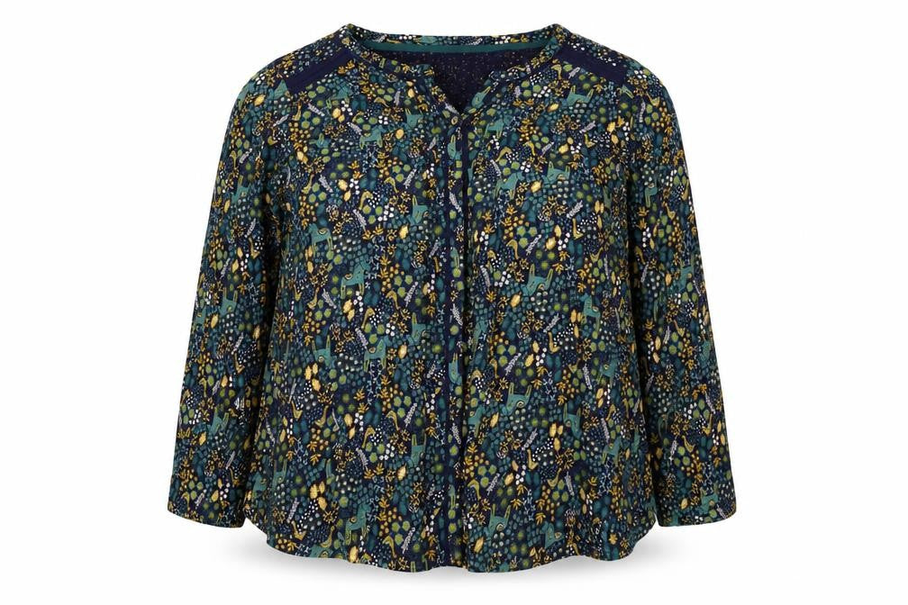 Faithful & True Women Navy Floral Deer Rayon Tunic Blouse UK 22