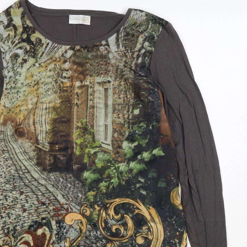 Création Women’s Grey City Print Jersey Long Sleeve Top UK 10