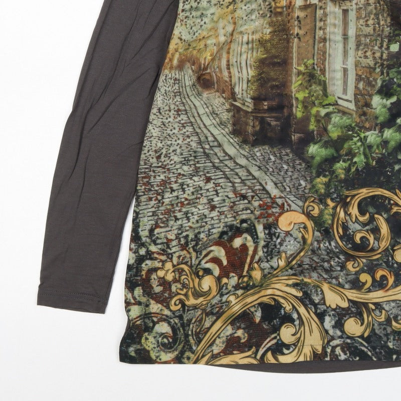 Création Women’s Grey City Print Jersey Long Sleeve Top UK 10