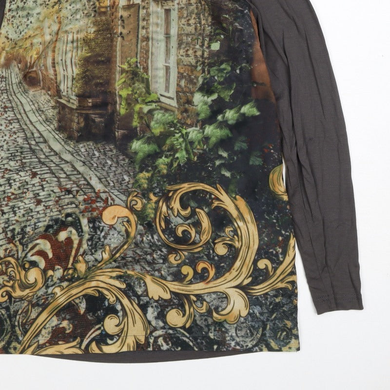 Création Women’s Grey City Print Jersey Long Sleeve Top UK 10