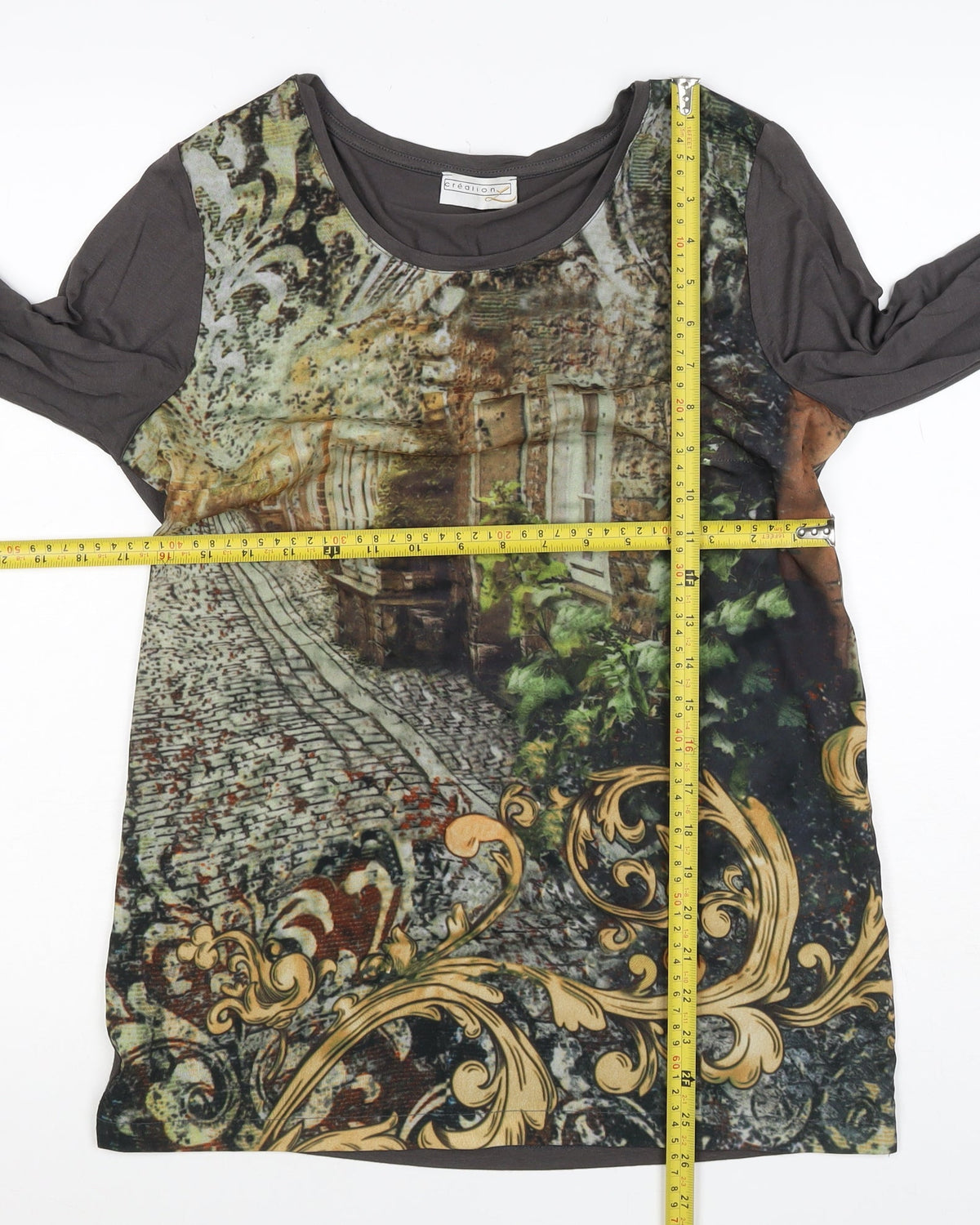 Création Women’s Grey City Print Jersey Long Sleeve Top UK 10
