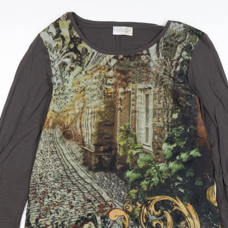 Création Women’s Grey City Print Jersey Long Sleeve Top UK 10