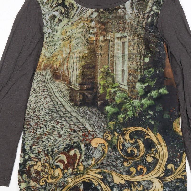Création Women’s Grey City Print Jersey Long Sleeve Top UK 10
