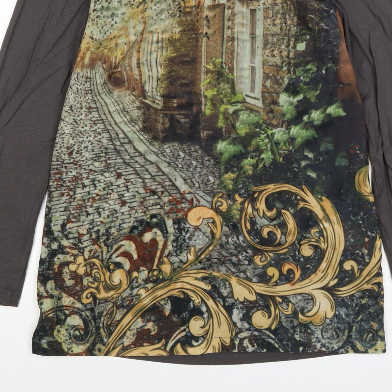 Création Women’s Grey City Print Jersey Long Sleeve Top UK 10