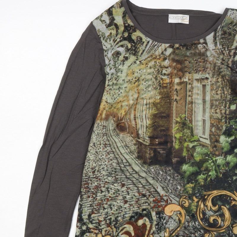 Création Women’s Grey City Print Jersey Long Sleeve Top UK 10